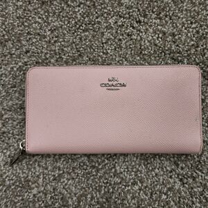 Coach Blush Pink Embossed Leather Accordion Zip Around Wallet #52372